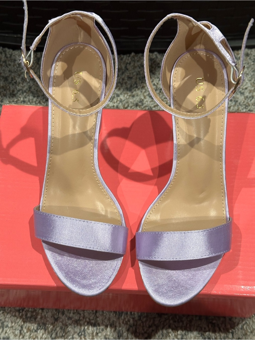 Lilac Satin Ankle-Strap Heels with Single Toe Band - Women